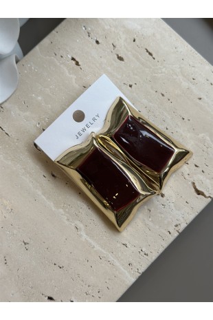 Mineli Kıvrımlı Küpe - Kahverengi