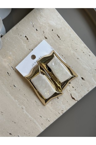 Mineli Kıvrımlı Küpe - Krem