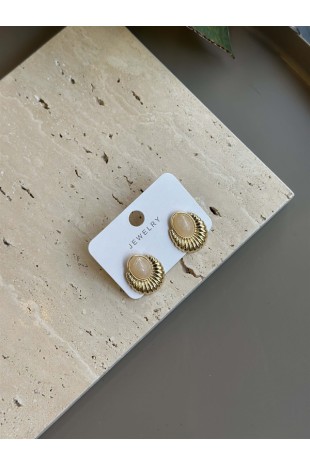 Taşlı Küpe - Krem Taşlı Küpe - Krem