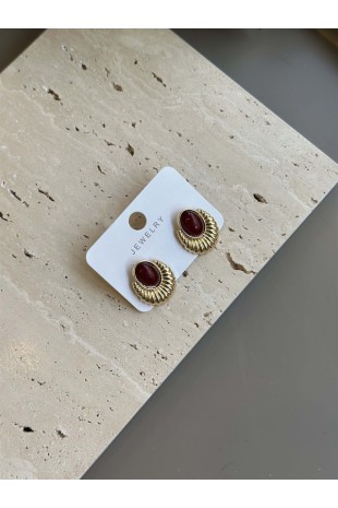 Taşlı Küpe - Kahverengi