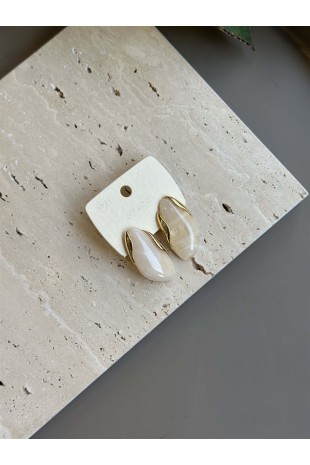 Taşlı Küpe - Krem