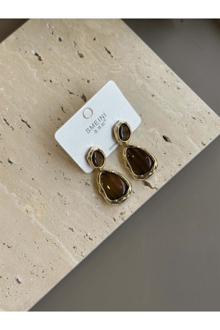 Taşlı Küpe - Kahverengi