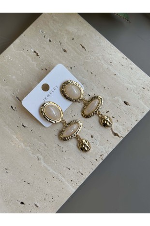 Taşlı Küpe - Krem