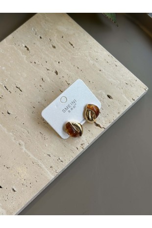 Taşlı Küpe - Kahverengi