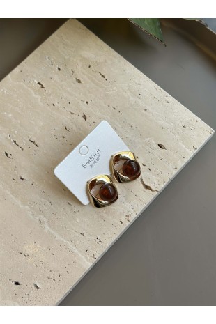 Taşlı Küpe - Kahverengi