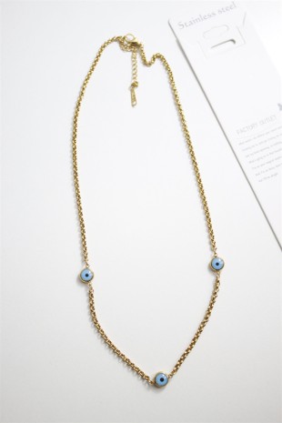 Nazar Boncuk Çelik Kolye - Altın