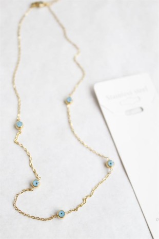 Nazar Boncuk Çelik Kolye - Altın