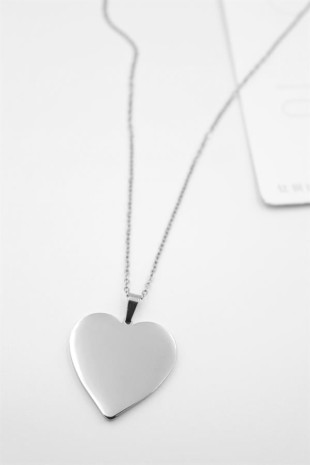 Kalp Plaka Kolye - Gümüş