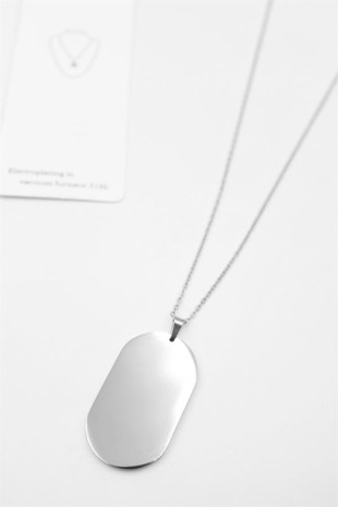 Oval Plaka Kolye - Gümüş