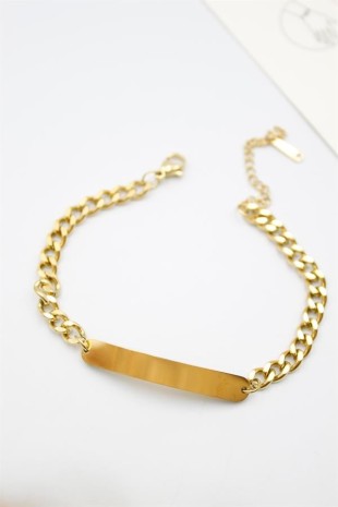 Plaka Zincir Bileklik - Altın