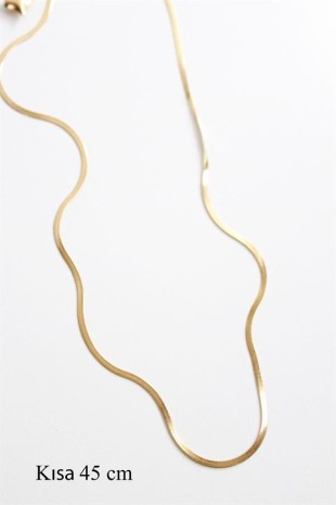 İnce İtalyan Zincir Çelik Kolye (45cm) - Altın