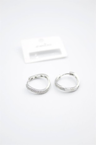 Taşlı Halka Küpe - Gümüş