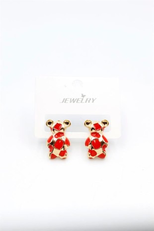 Mineli Ayıcık Küpe - Kırmızı