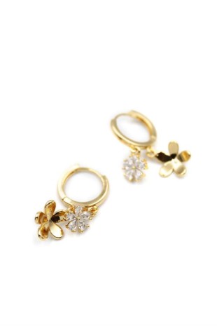 Zirkon Taşlı Çiçek Küpe - Altın Zirkon Taşlı Çiçek Küpe - Altın