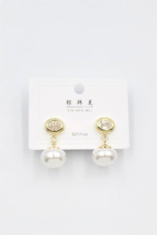 İncili Taşlı Küpe - Altın