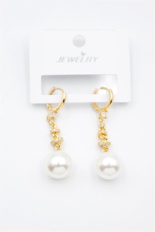 Taşlı İnci Küpe - Altın