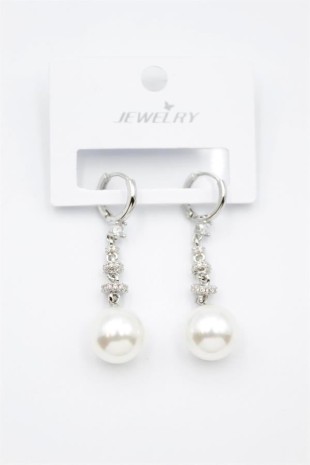 Taşlı İnci Küpe - Gümüş