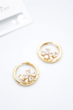 Taşlı Çiçek Küpe - Altın Taşlı Çiçek Küpe - Altın