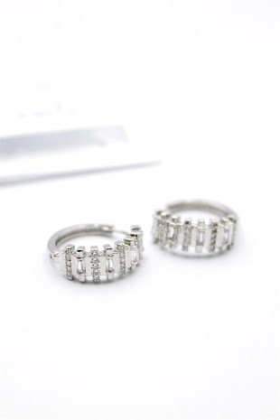 Taşlı Halka Küpe - Gümüş