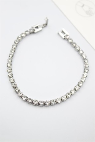 Taşlı Su Yolu Çelik Bileklik - Gümüş