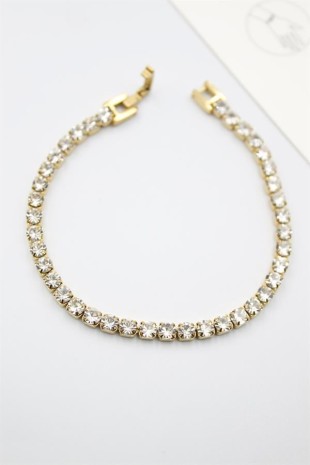 Taşlı Su Yolu Çelik Bileklik - Altın