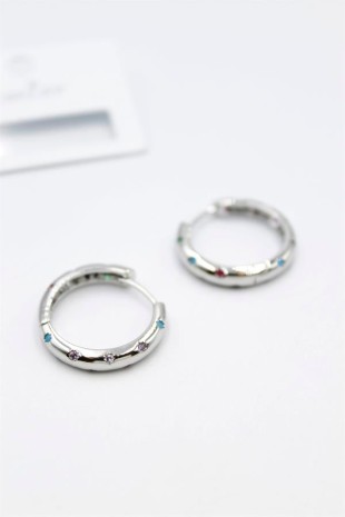 Taşlı Halka Küpe - Gümüş