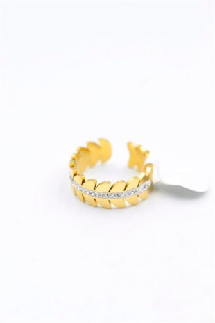 6'lı Taşlı Yaprak Yüzük - Altın 6'lı Taşlı Yaprak Yüzük - Altın