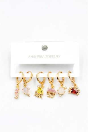 Taşlı Çoklu Küpe - Altın