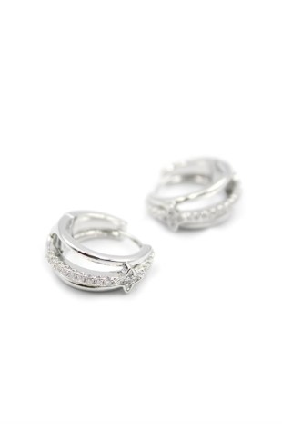 Taşlı Halka Küpe - Gümüş