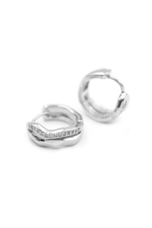 Taşlı Halka Küpe - Gümüş