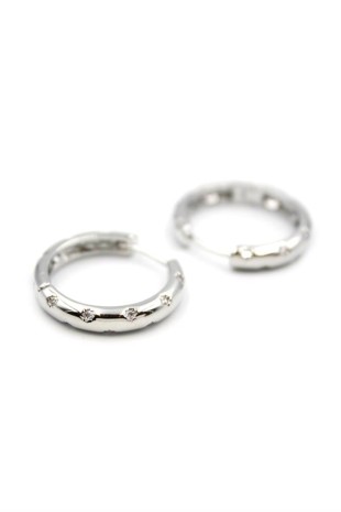 Taşlı Halka Küpe - Gümüş Taşlı Halka Küpe - Gümüş