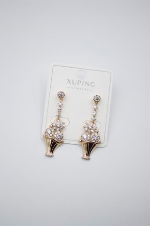 Çiçek Buketi Küpe - Altın Çiçek Buketi Küpe - Altın