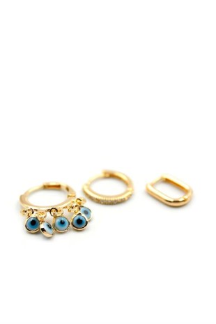 3'lü Nazar Küpe - Altın 3'lü Nazar Küpe - Altın