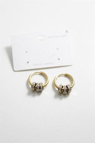 Çelik Taşlı Halka Küpe - Altın Çelik Taşlı Halka Küpe - Altın