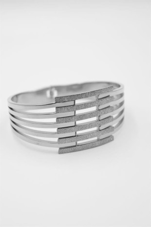 Yaldızlı Kalın Kaburga Bilezik - Gümüş