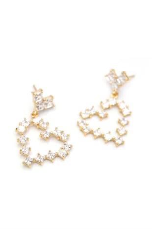 Taşlı Kalp Küpe - Altın