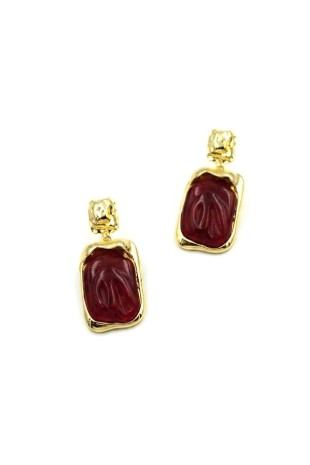 Akrilik Taşlı Küpe - Bordo